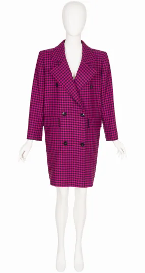 1980s Magenta & Black Plaid Wool Double-Breasted Coat