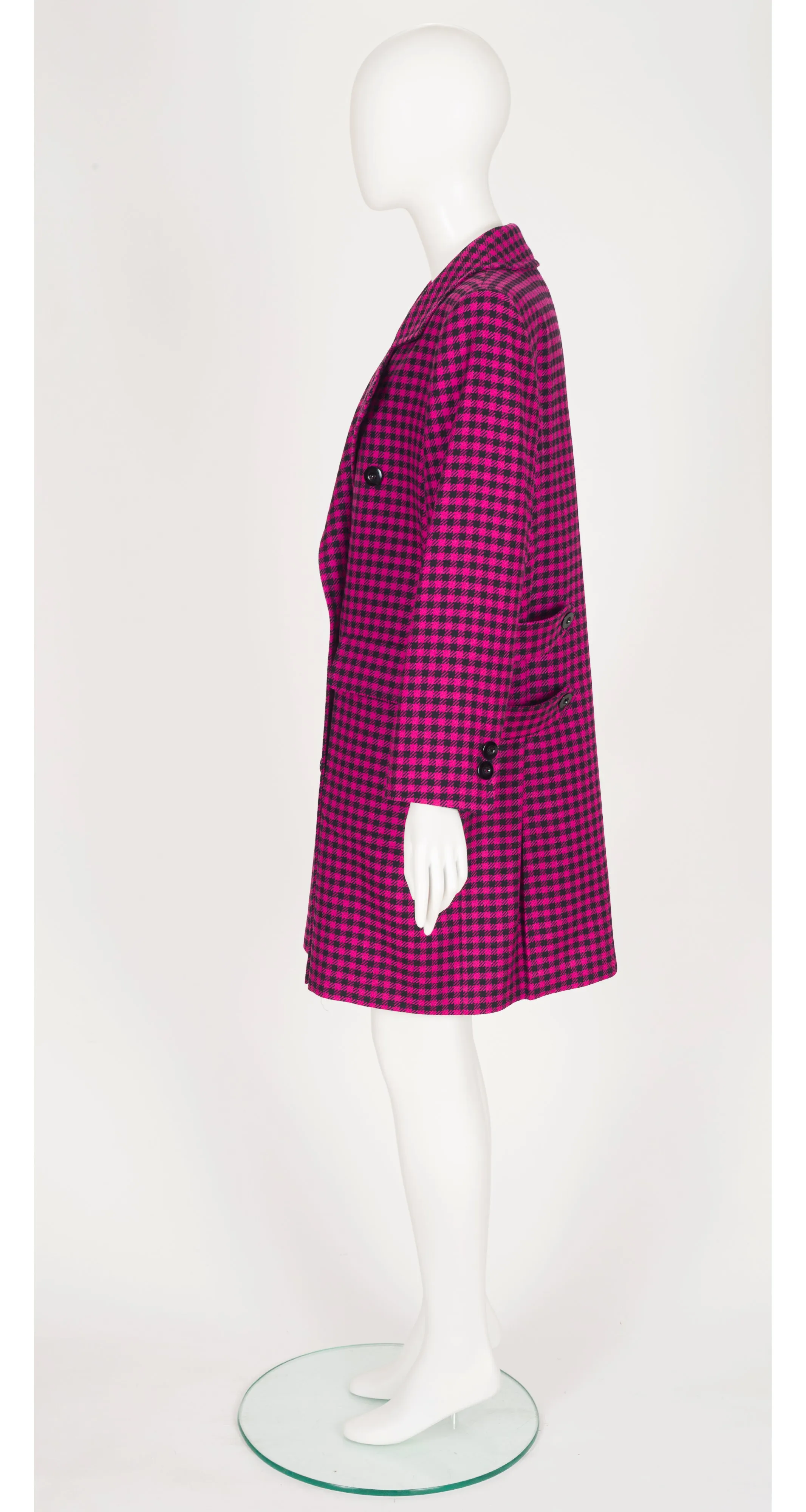 1980s Magenta & Black Plaid Wool Double-Breasted Coat