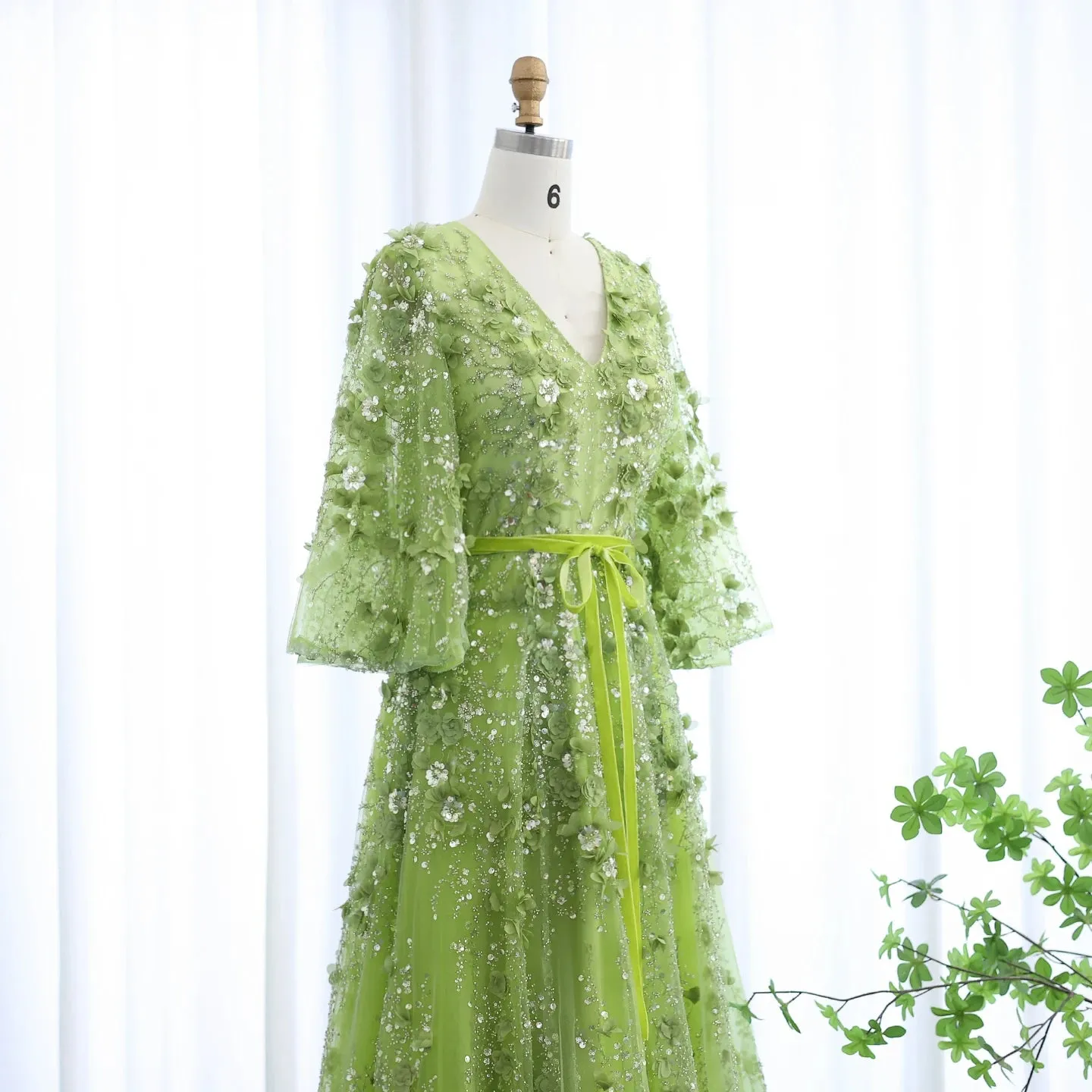 3D Floral Evening Gown with Plunging V-Neck