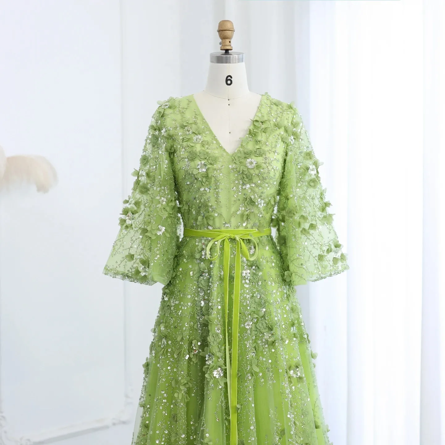 3D Floral Evening Gown with Plunging V-Neck