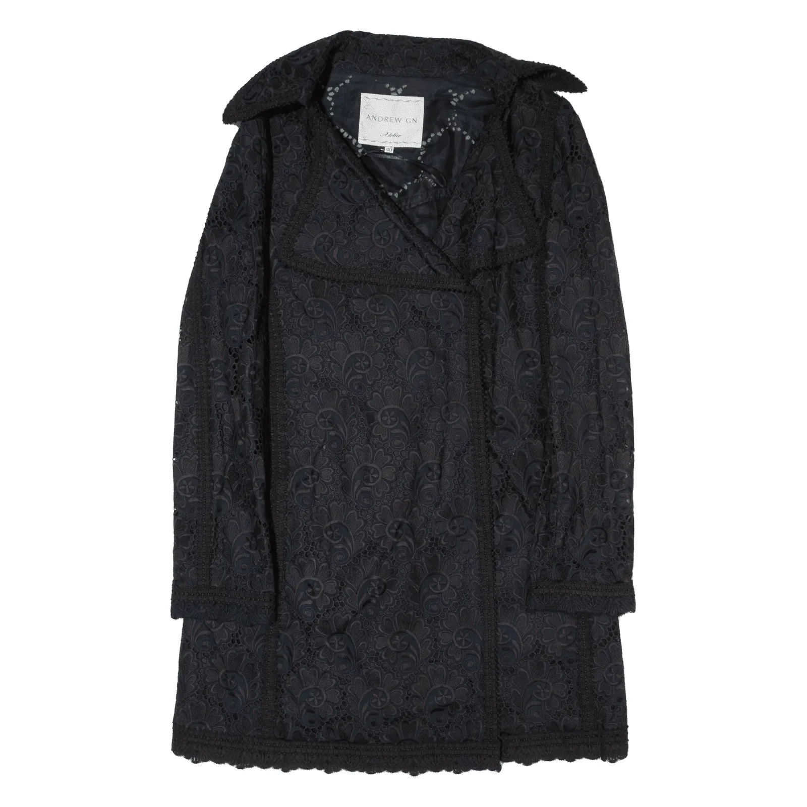 ANDREW GN Overcoat Jacket Black Floral Womens M