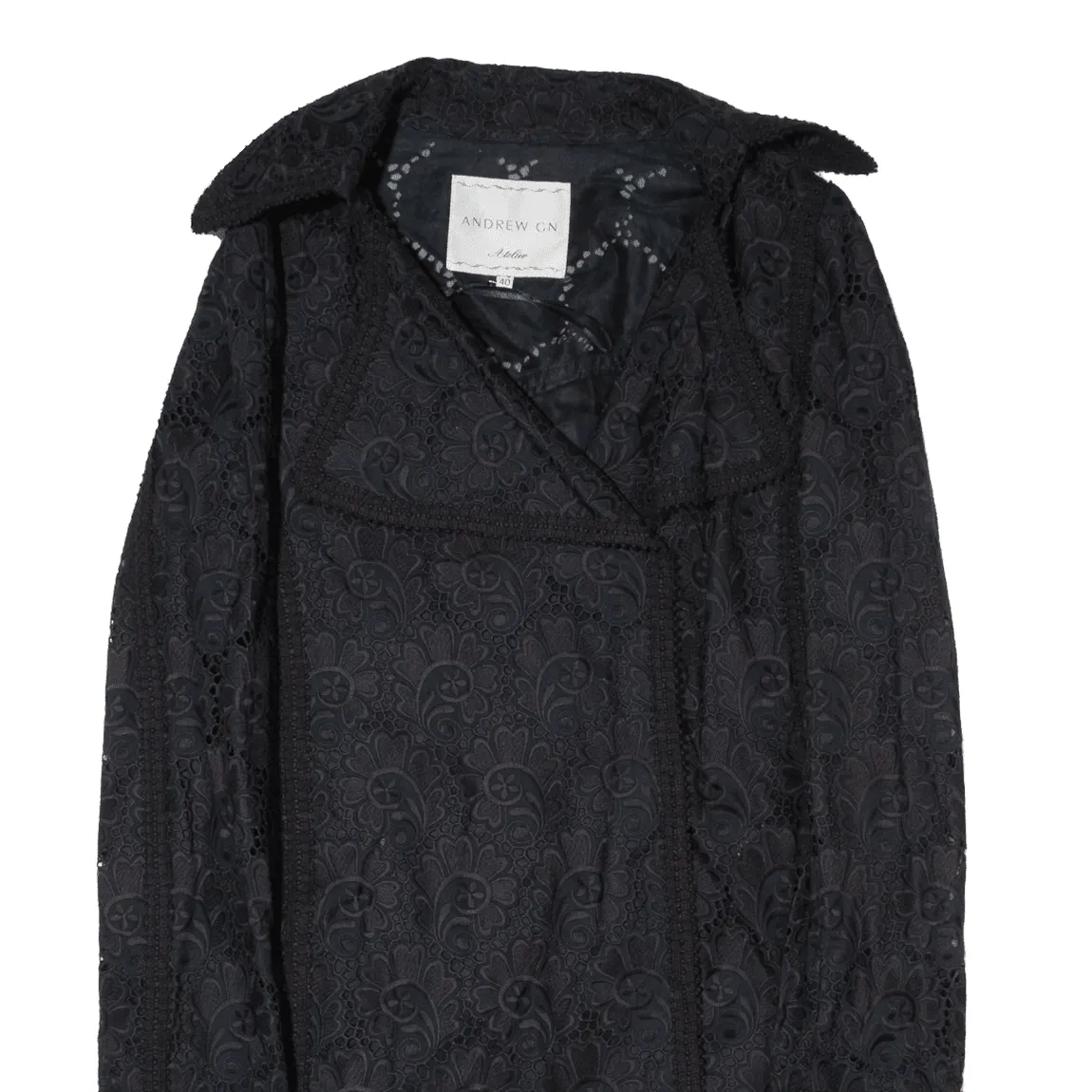 ANDREW GN Overcoat Jacket Black Floral Womens M