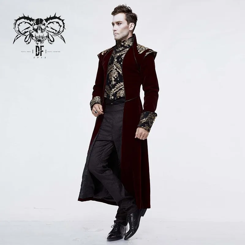 'Asmodeus' Gothic Fleece Overcoat with Gold Embroidery