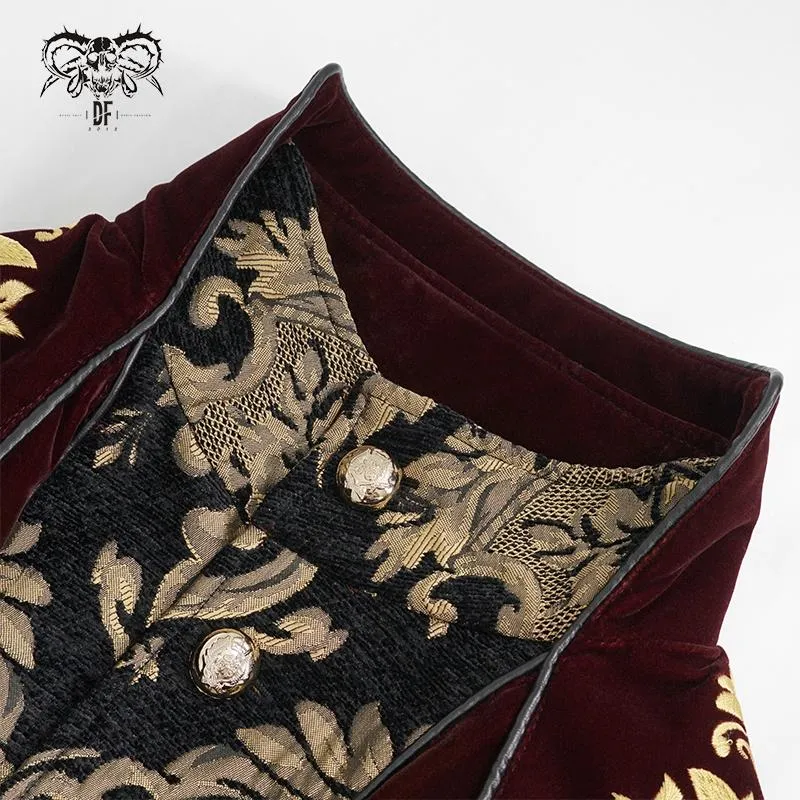 'Asmodeus' Gothic Fleece Overcoat with Gold Embroidery