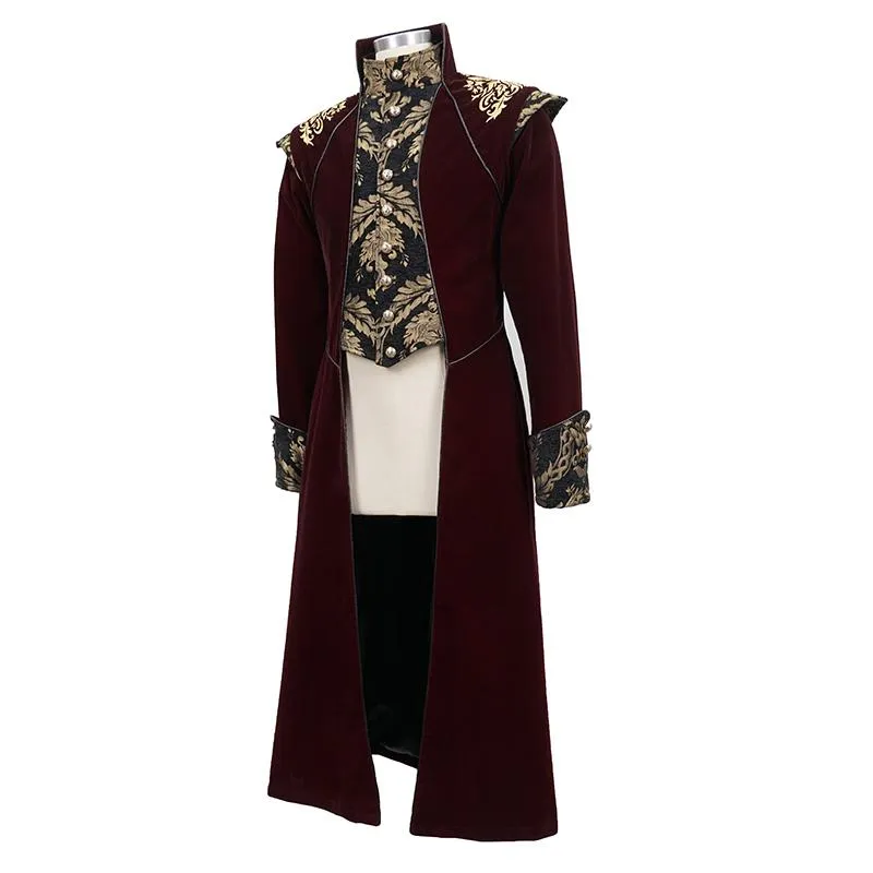'Asmodeus' Gothic Fleece Overcoat with Gold Embroidery