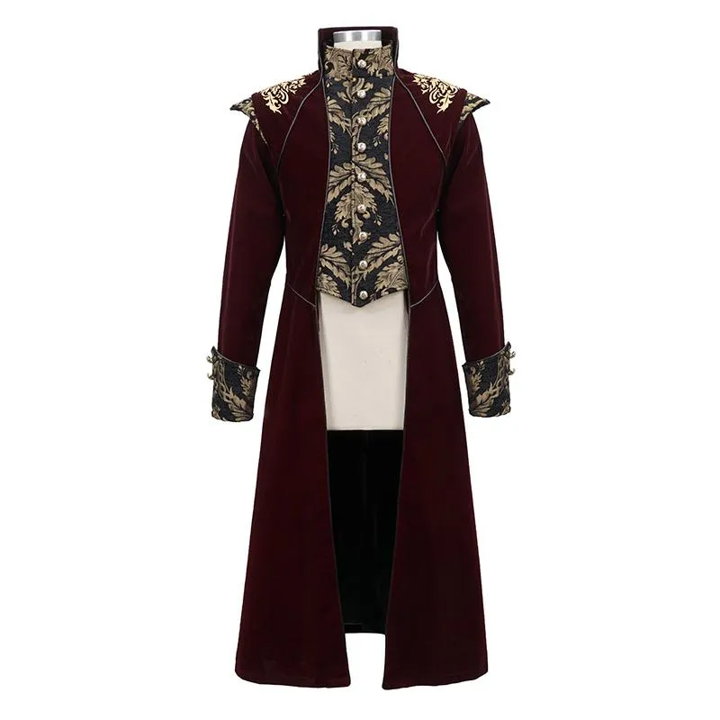 'Asmodeus' Gothic Fleece Overcoat with Gold Embroidery