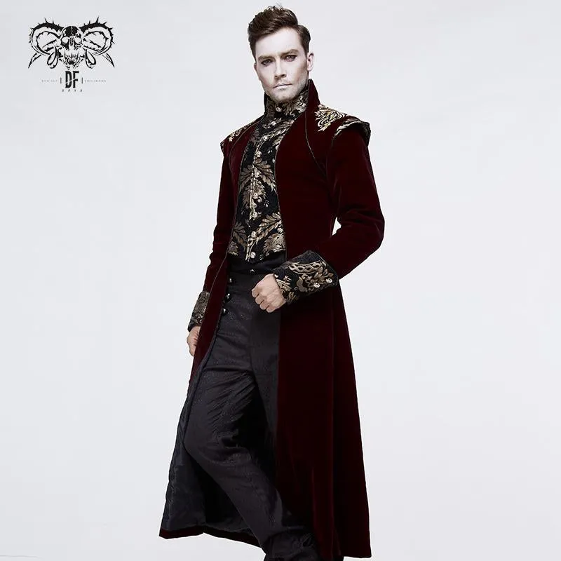 'Asmodeus' Gothic Fleece Overcoat with Gold Embroidery