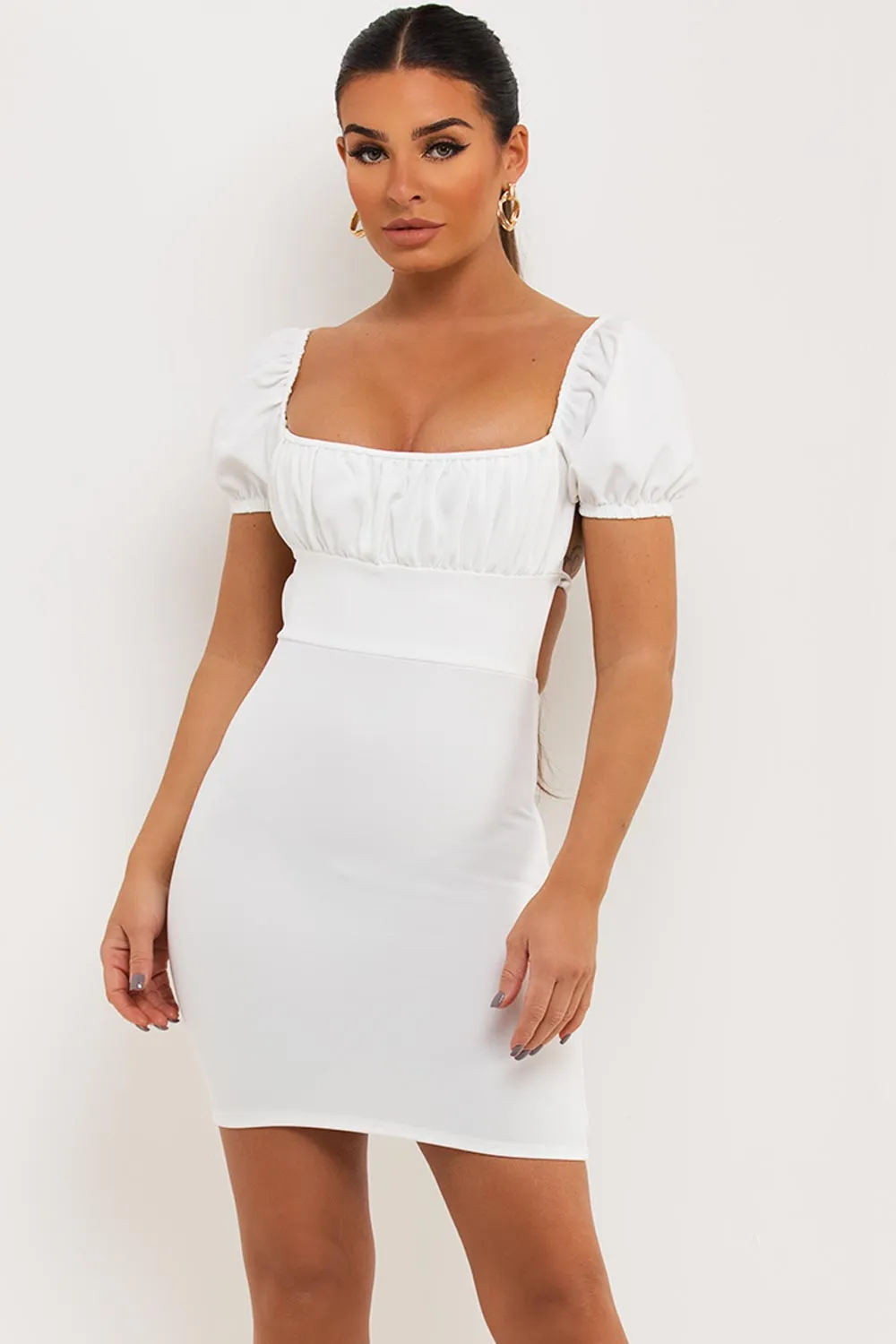 Backless Strappy Short Bodycon Dress White