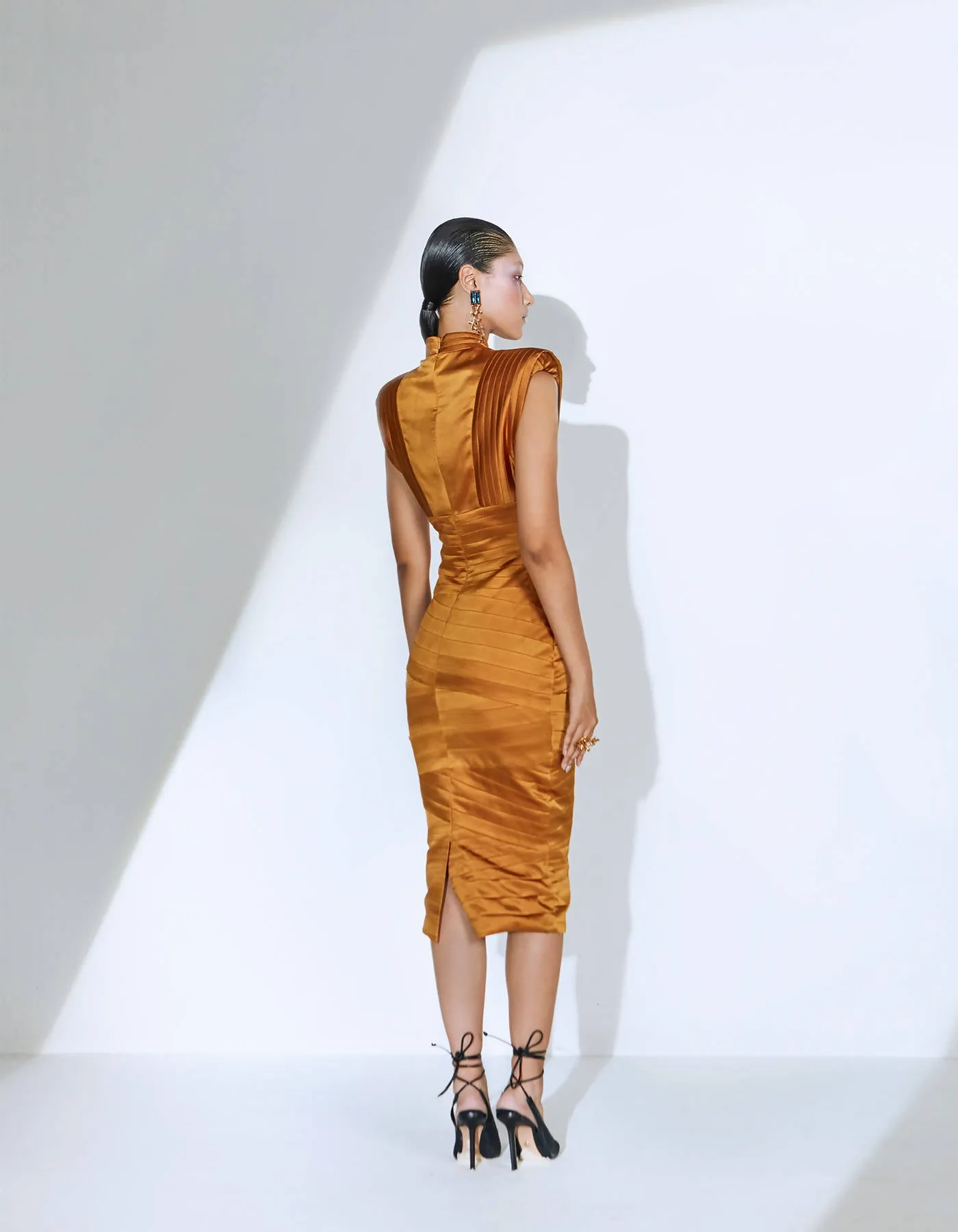 Bandage Satin Dress in Rustic Gold