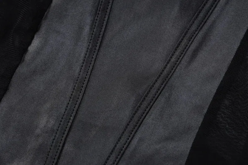 Black Sheer Peek-A-Boo Turtleneck Long Sleeve Jumpsuit