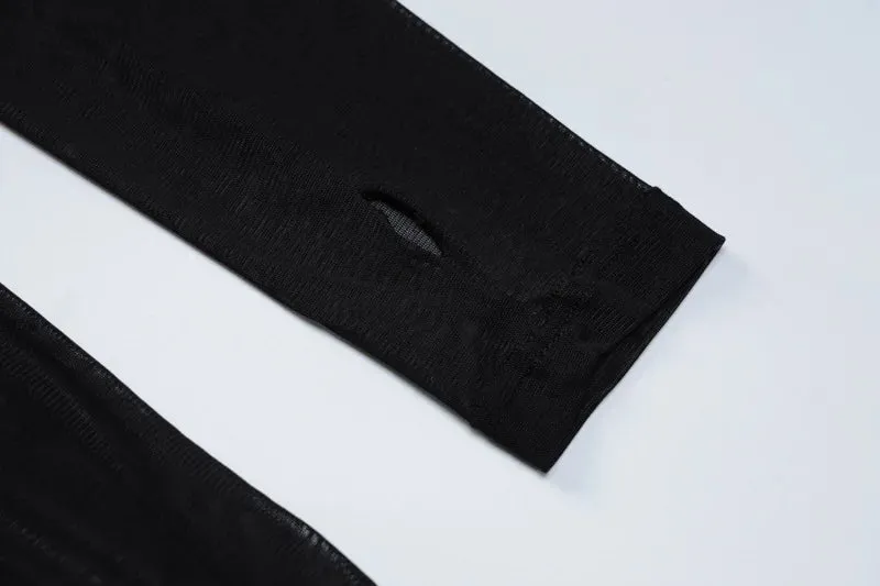 Black Sheer Peek-A-Boo Turtleneck Long Sleeve Jumpsuit