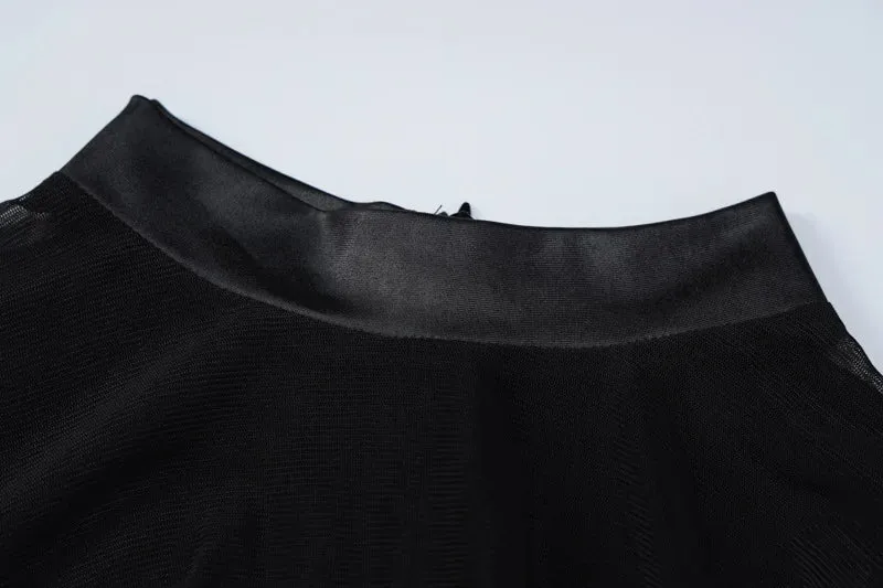 Black Sheer Peek-A-Boo Turtleneck Long Sleeve Jumpsuit