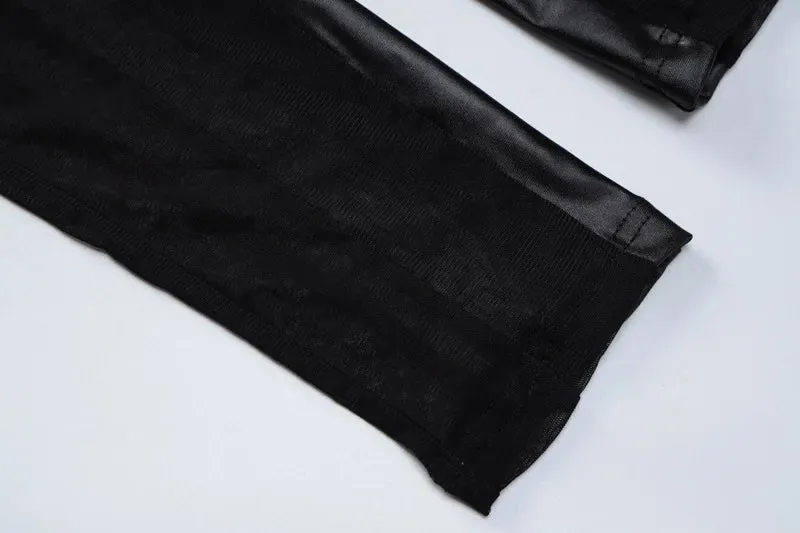 Black Sheer Peek-A-Boo Turtleneck Long Sleeve Jumpsuit