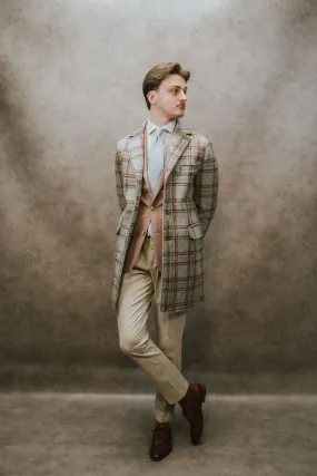 Bob Beige Blue Brown Check Overcoat