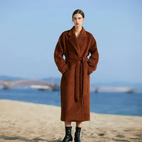 Brown Textured Wool Coat