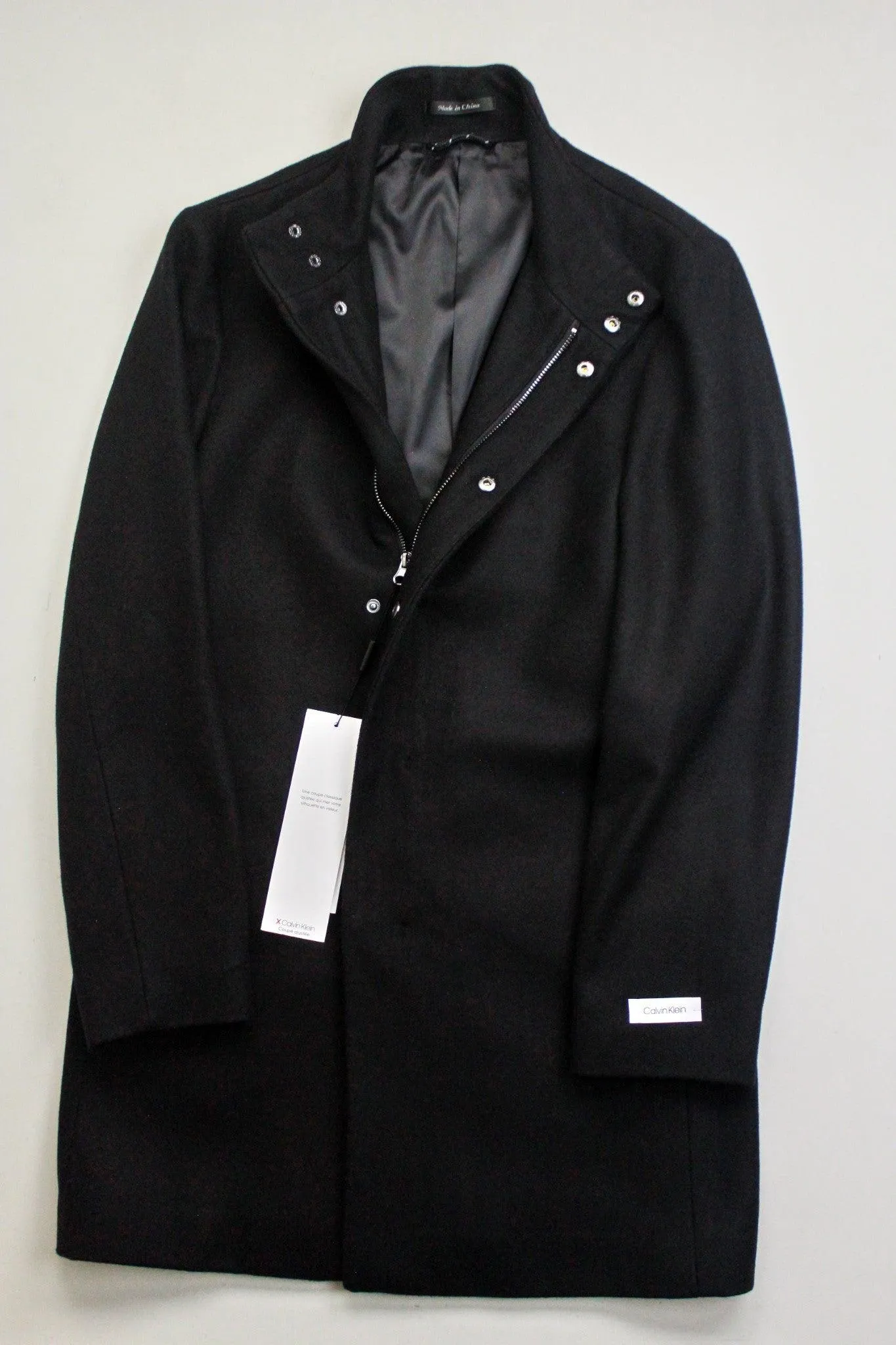 Calvin Klein Mens Overcoat Coat 38S Black Solid