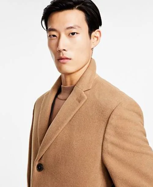 Calvin Klein Mens Slim fit Overcoat Coat 38 S Brown Solid