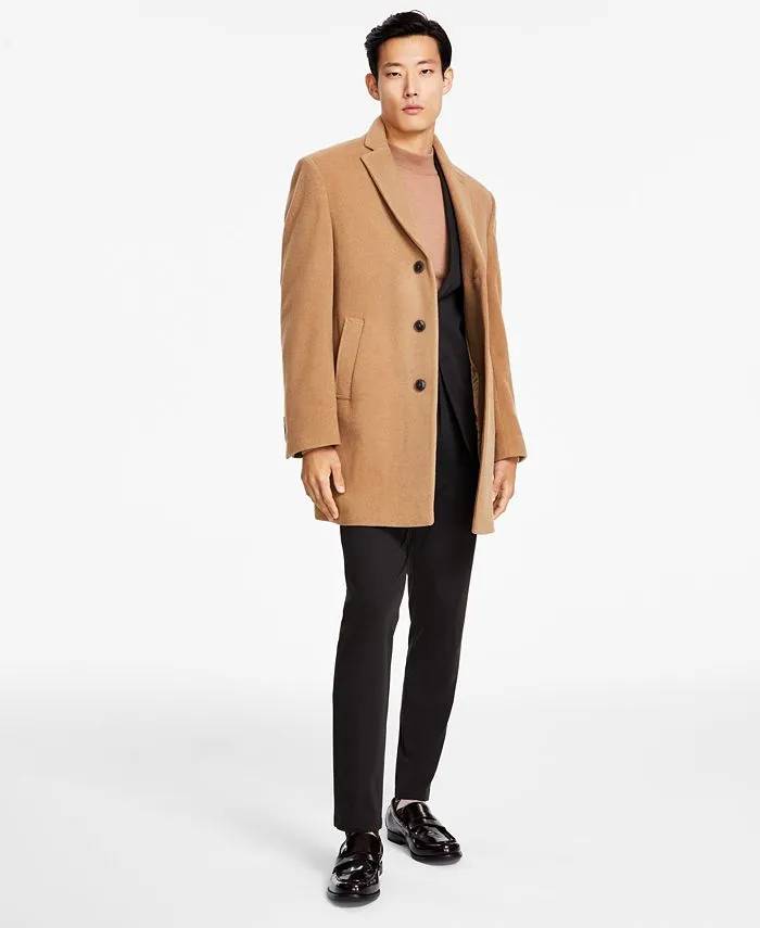 Calvin Klein Mens Slim fit Overcoat Coat 38 S Brown Solid