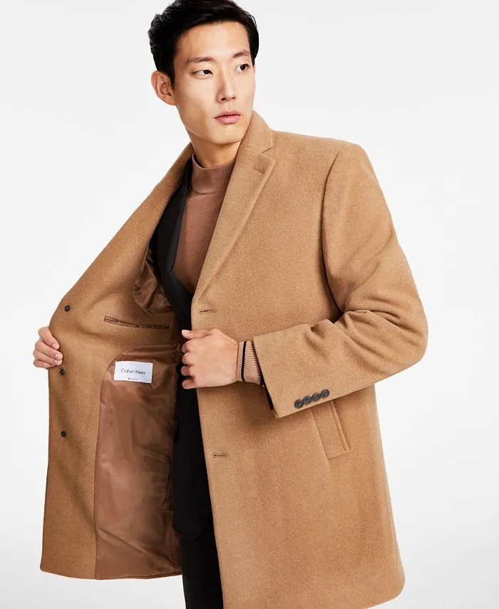Calvin Klein Mens Slim fit Overcoat Coat 38 S Brown Solid