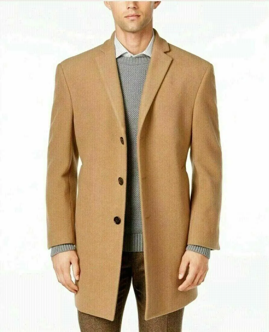Calvin Klein Mens Slim fit Overcoat Coat 44 R Beige Solid