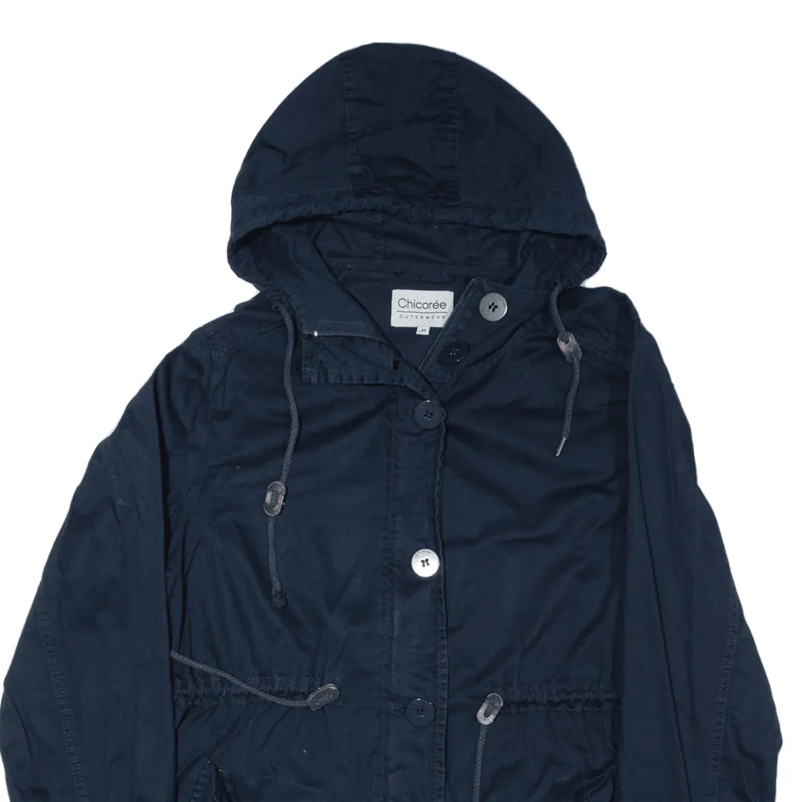 CHICOREE Womens Overcoat Jacket Blue Hooded M