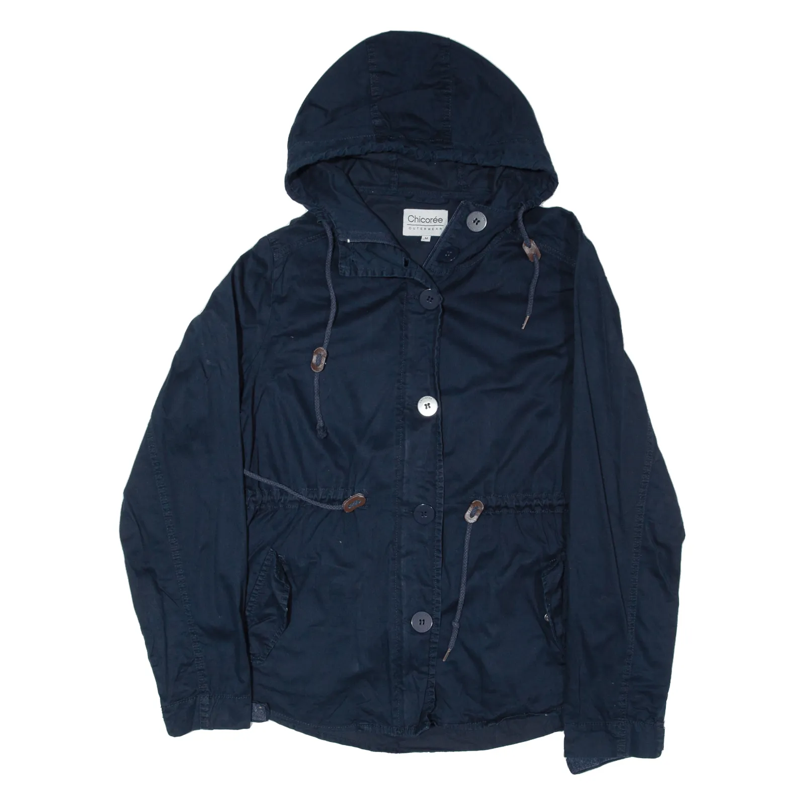 CHICOREE Womens Overcoat Jacket Blue Hooded M