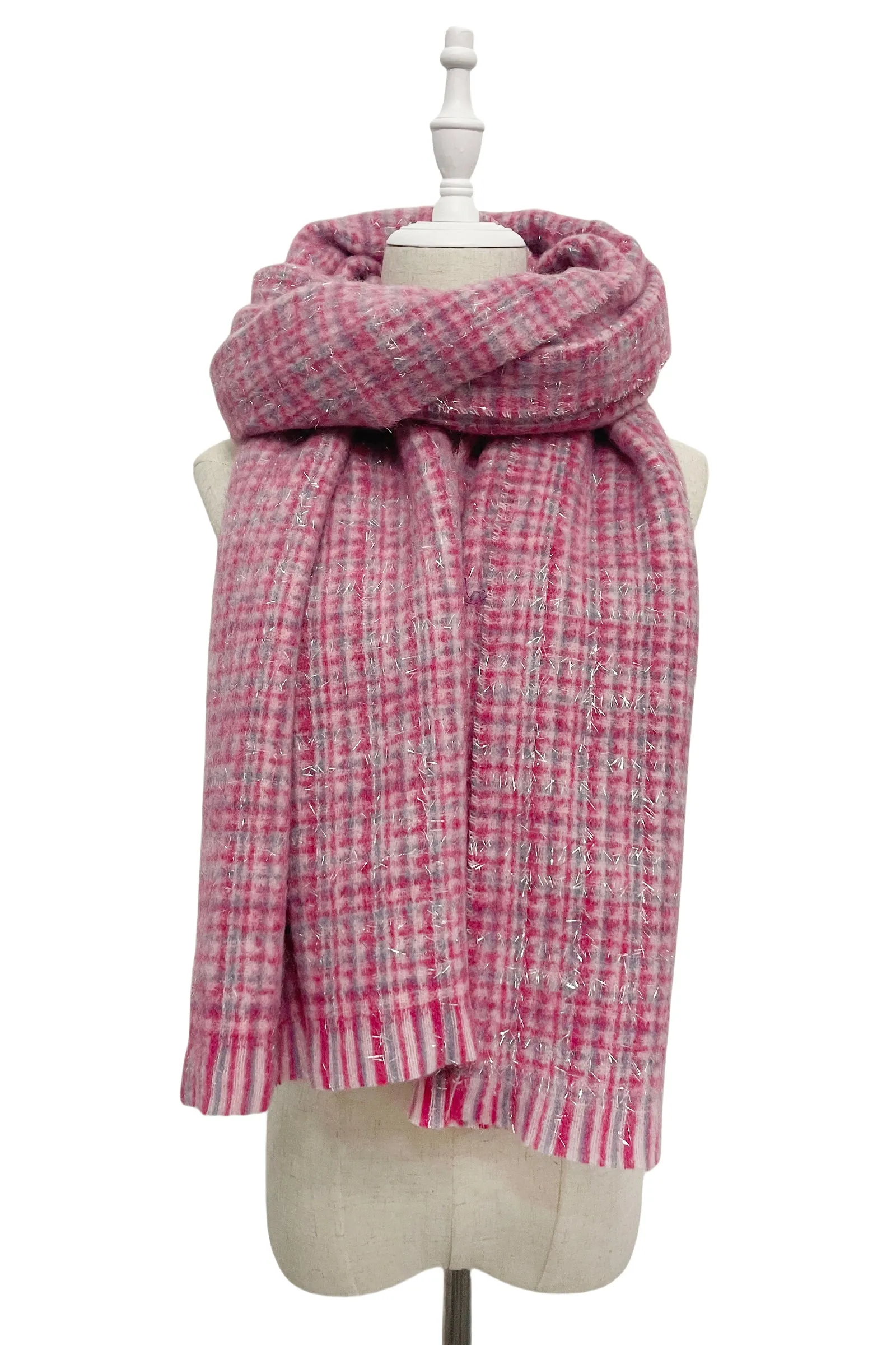 Cosy Metallic Thread Check Frayed Scarf