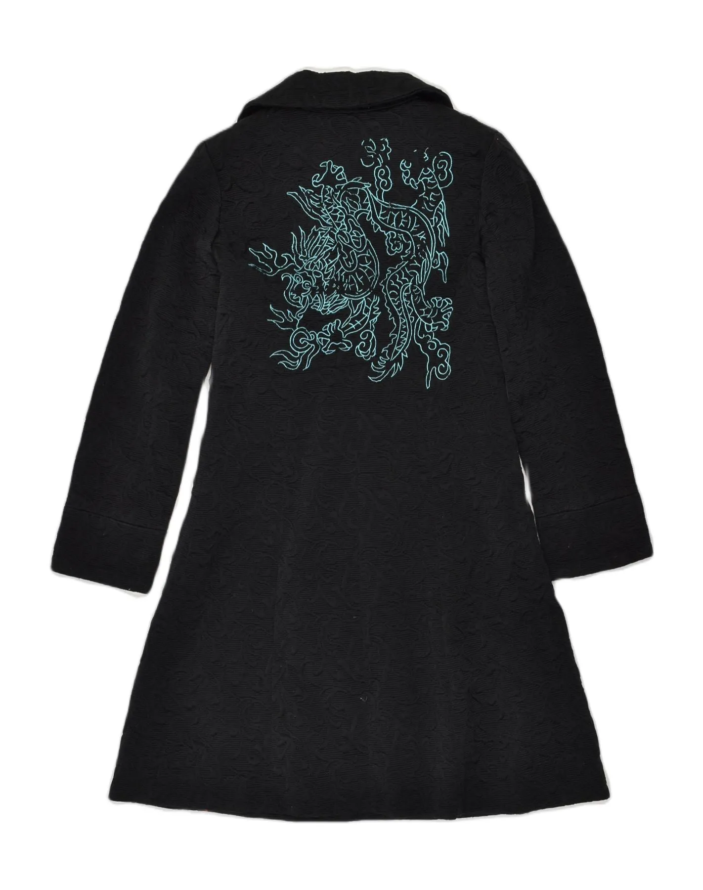 DESIGUAL Womens Graphic Overcoat EU 38 Medium Black Patchwork Cotton