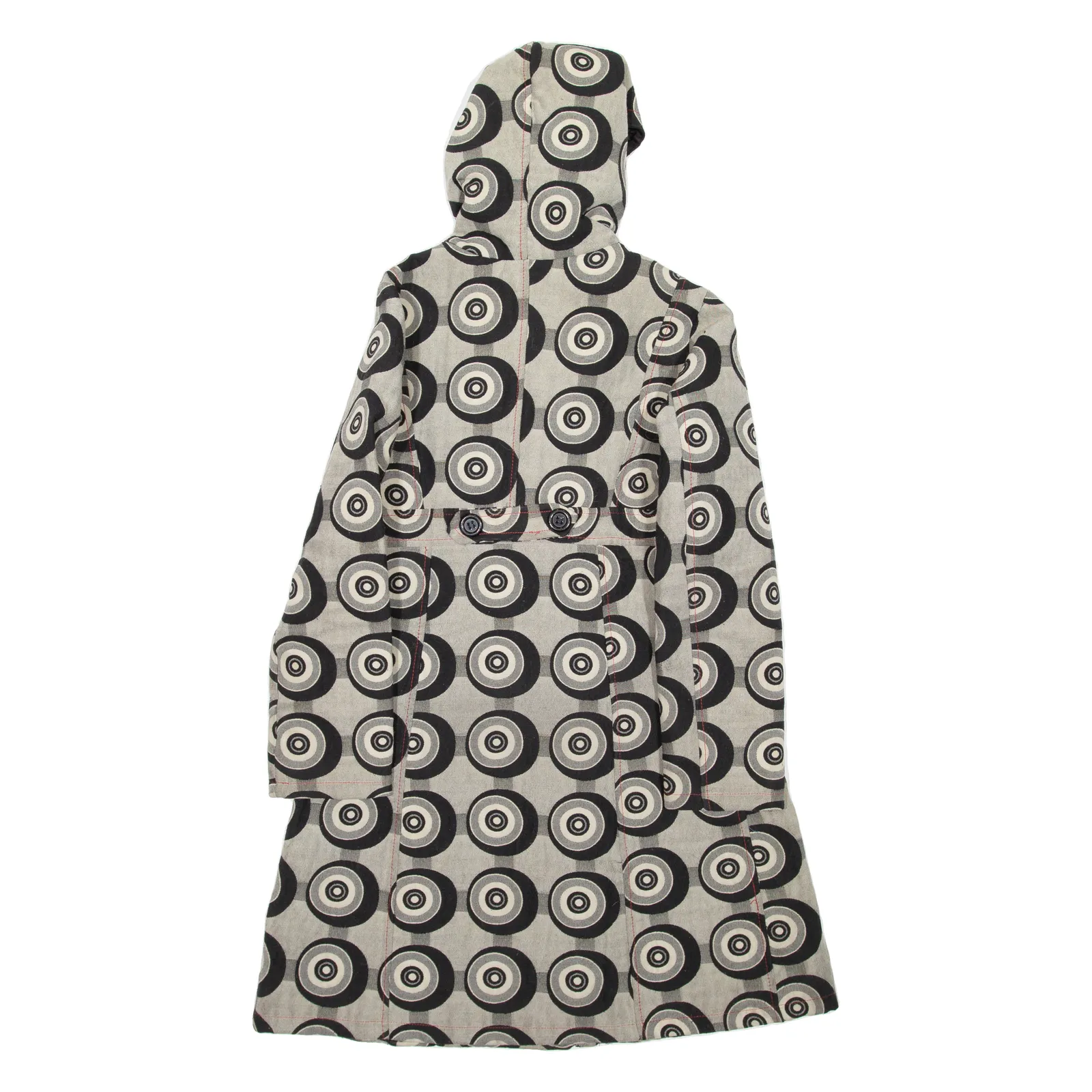 DESIGUAL Womens Overcoat Coat Grey Hooded Crazy Pattern L