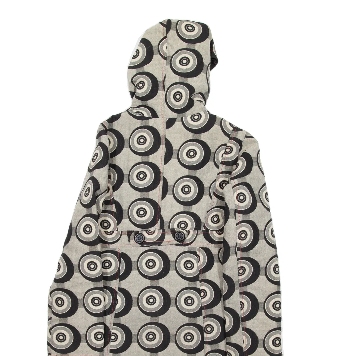 DESIGUAL Womens Overcoat Coat Grey Hooded Crazy Pattern L