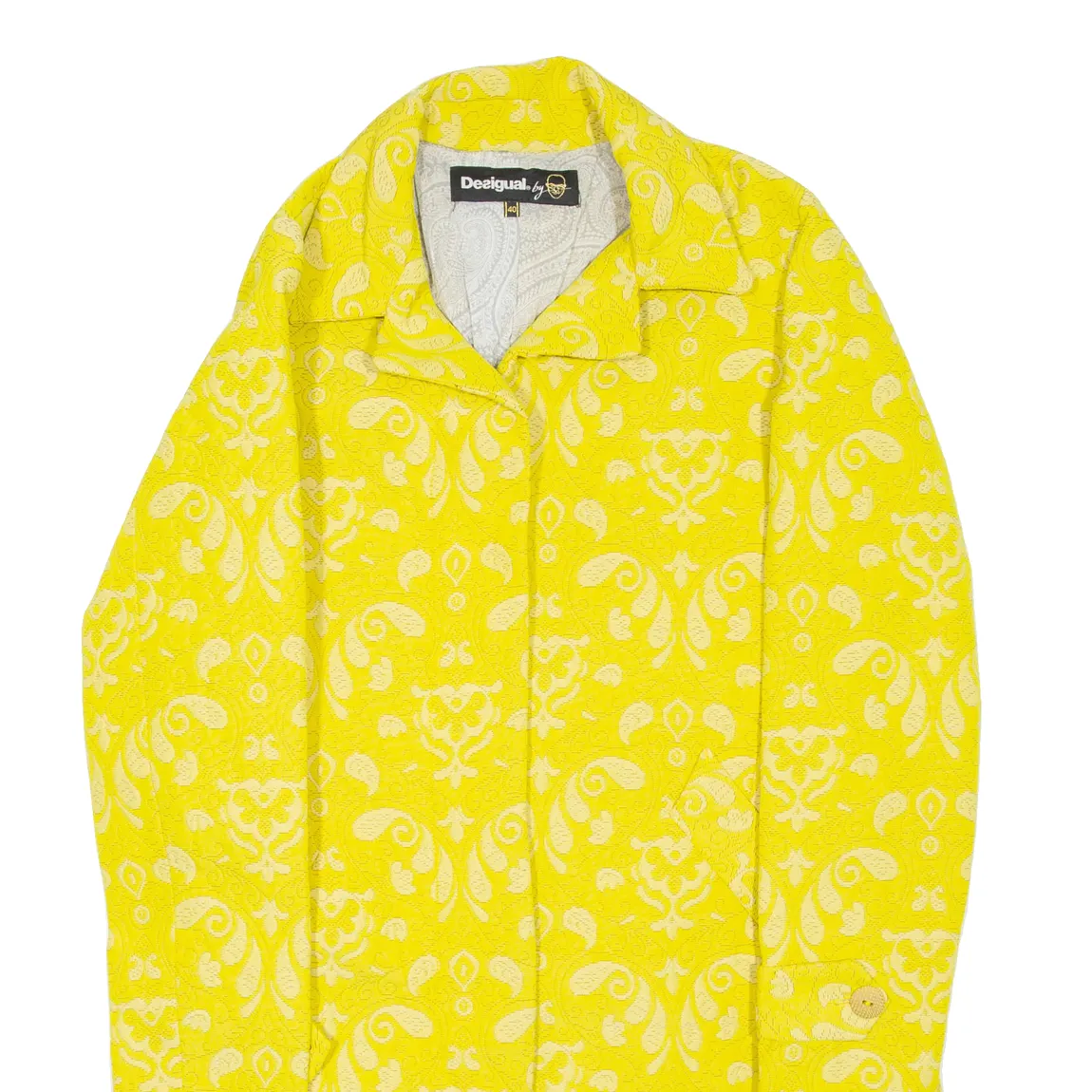 DESIGUAL Womens Overcoat Coat Yellow Floral L