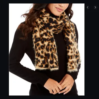 Dkny Fuzzy Animal Print Knit Scarf