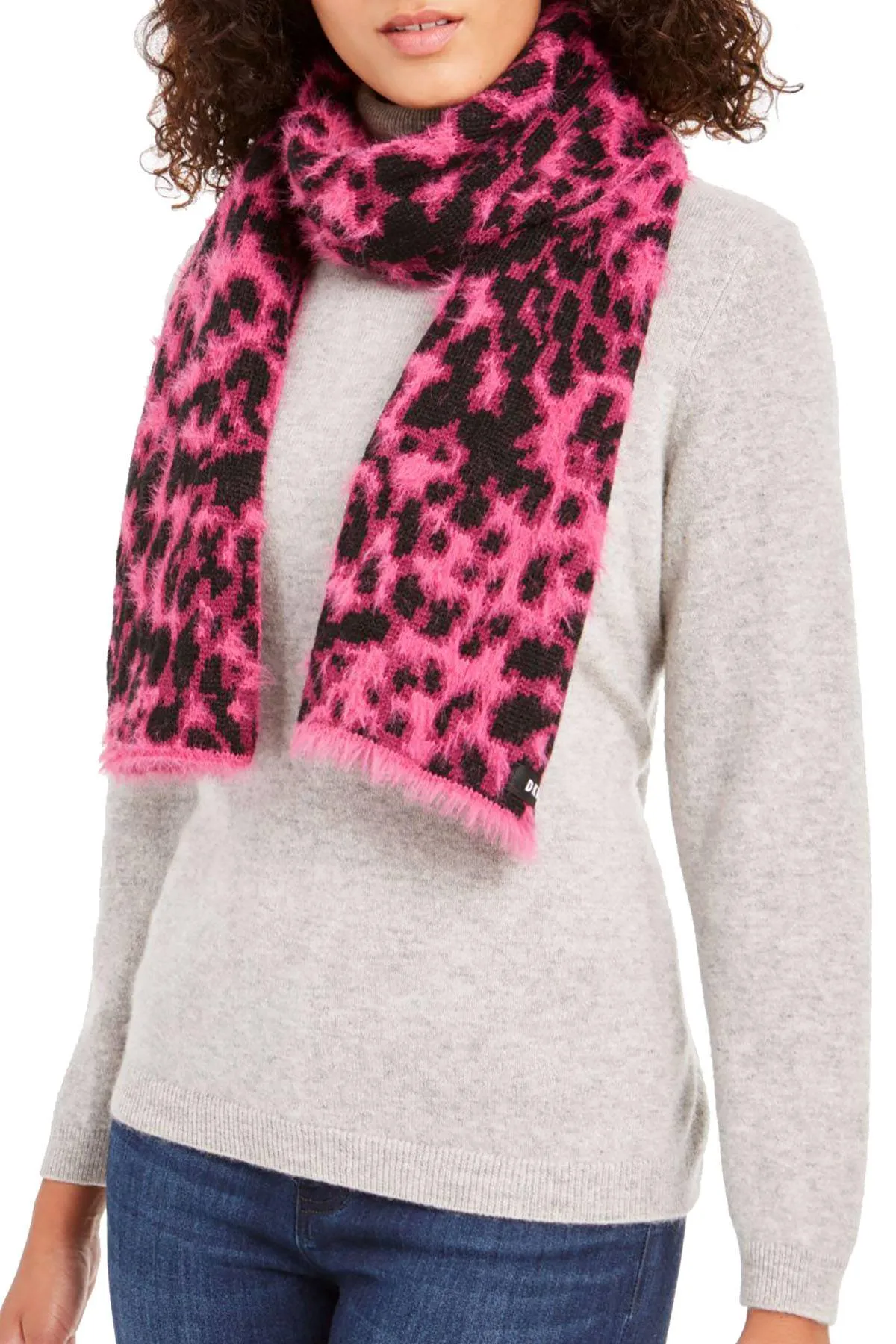 Dkny Fuzzy Animal Print Knit Scarf