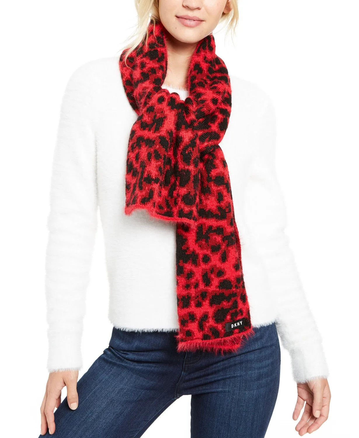 Dkny Fuzzy Animal Print Knit Scarf