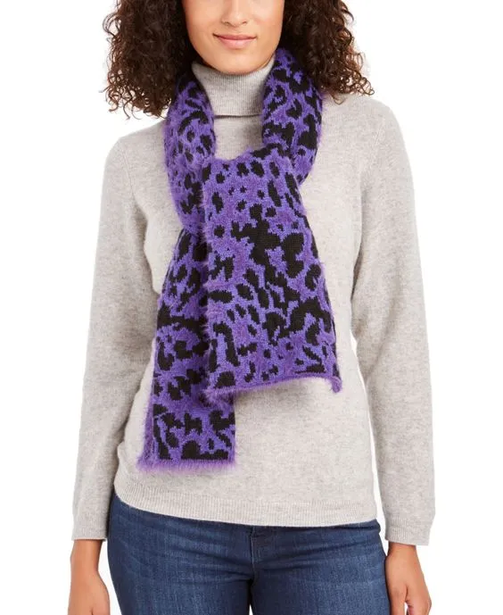 Dkny Fuzzy Animal Print Knit Scarf