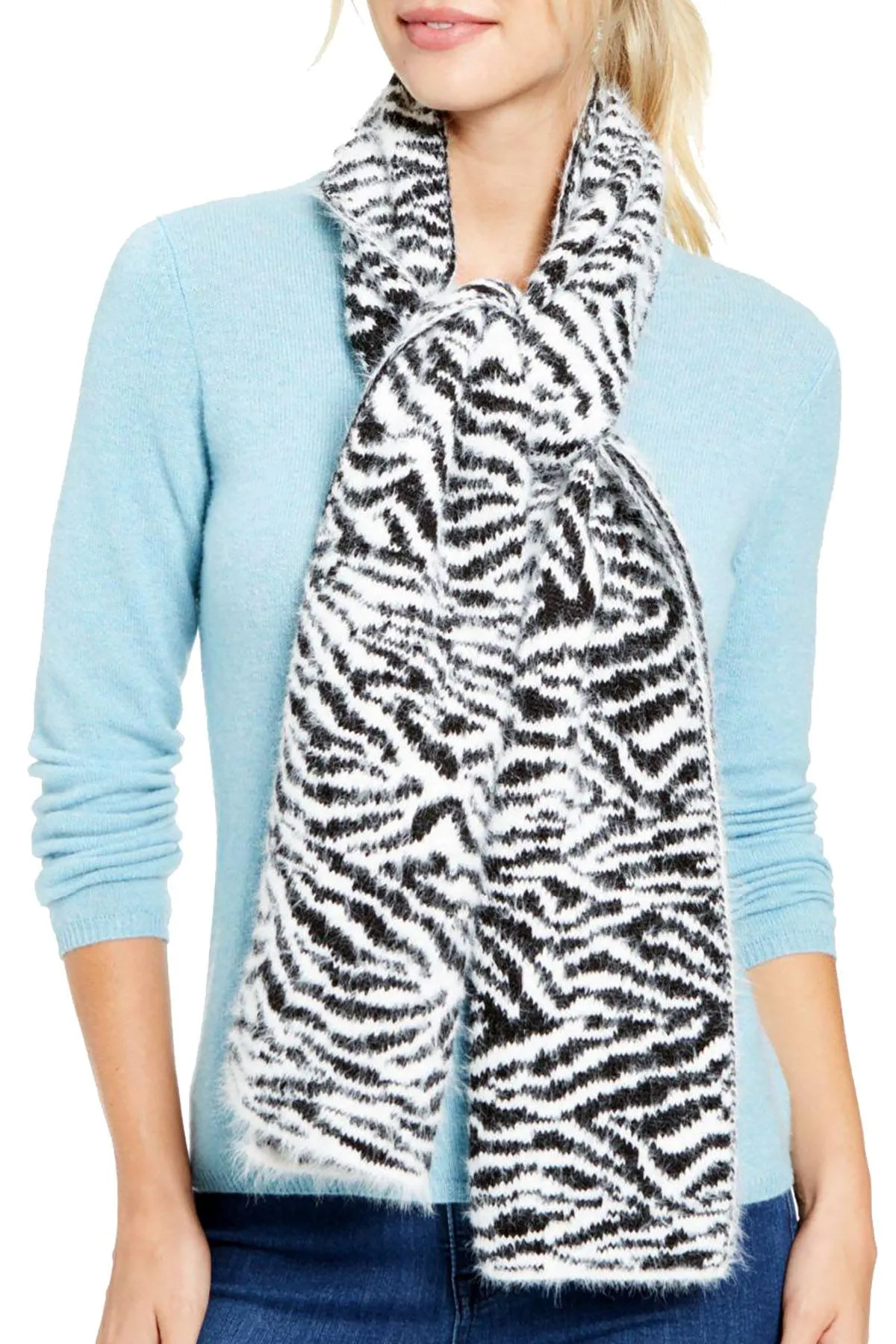 Dkny Fuzzy Animal Print Knit Scarf