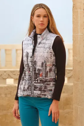 Dolcezza 74822 Padded Gilet Black City Life Print