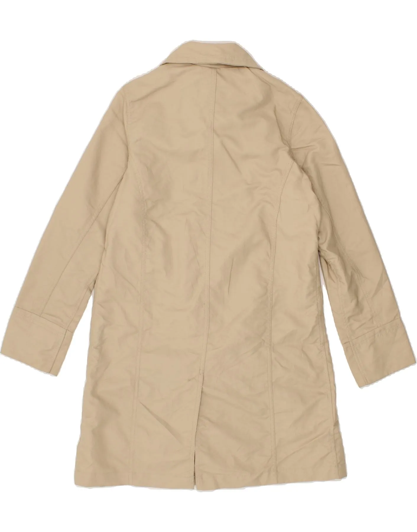 EDDIE BAUER Womens Petite Overcoat UK 10 Small Beige Cotton