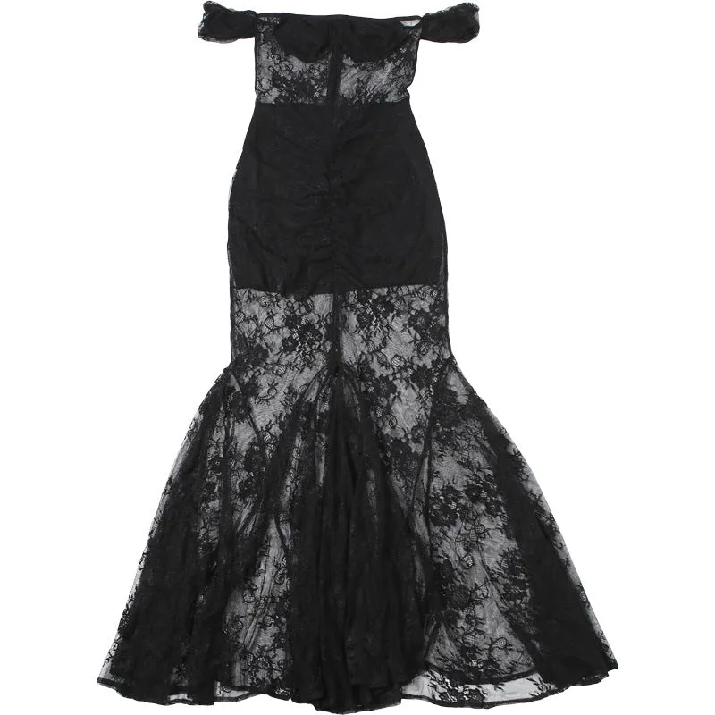 Elegant Sexy Lace See through off Shoulder Slim Dress