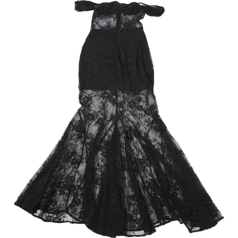 Elegant Sexy Lace See through off Shoulder Slim Dress