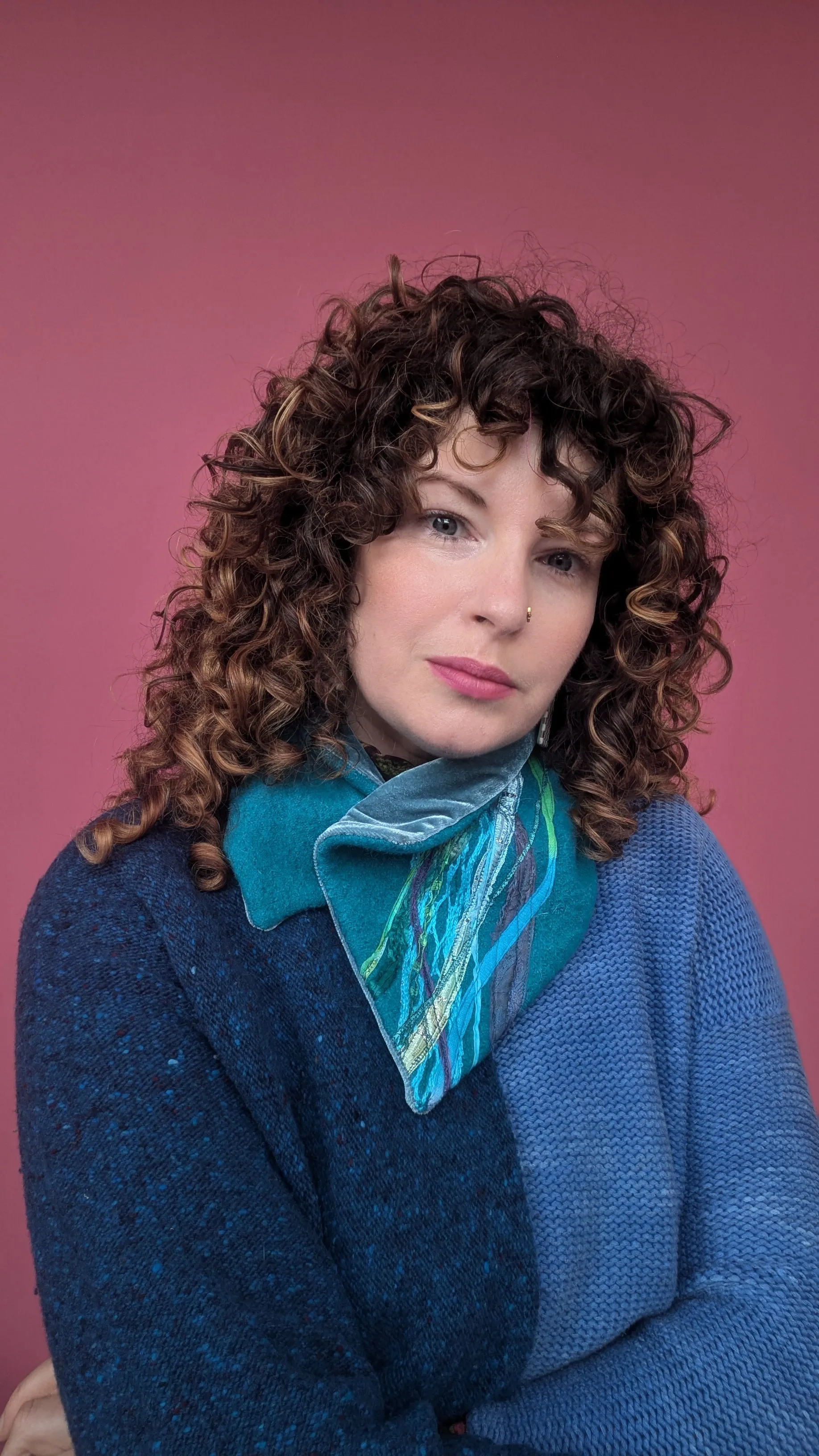 Embellished Wool & Velvet Neck Wrap in Teal