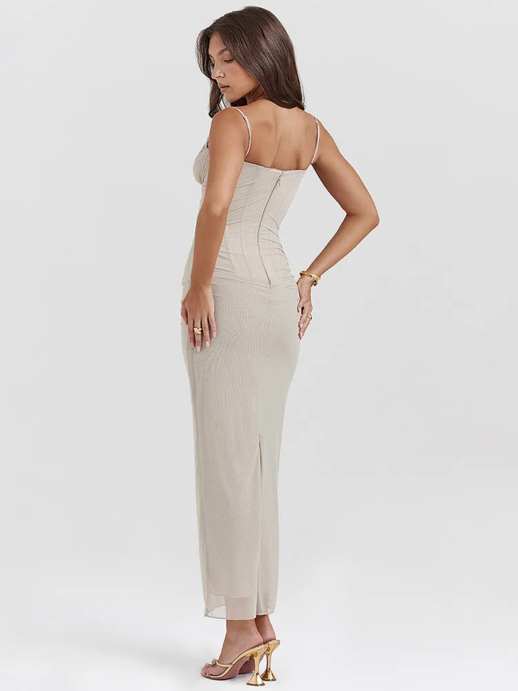 Erika Lace Mesh Sexy Spaghetti Strap Maxi Dress