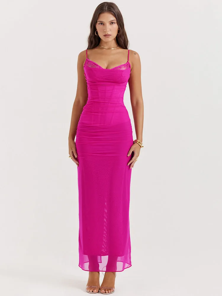 Erika Lace Mesh Sexy Spaghetti Strap Maxi Dress