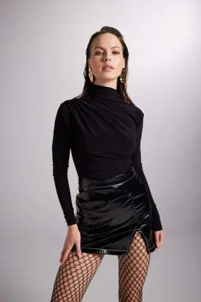 Fables Drape Turtleneck Blouse Black