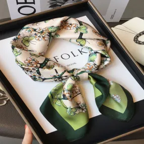 Floral Print Square Scarf - Green