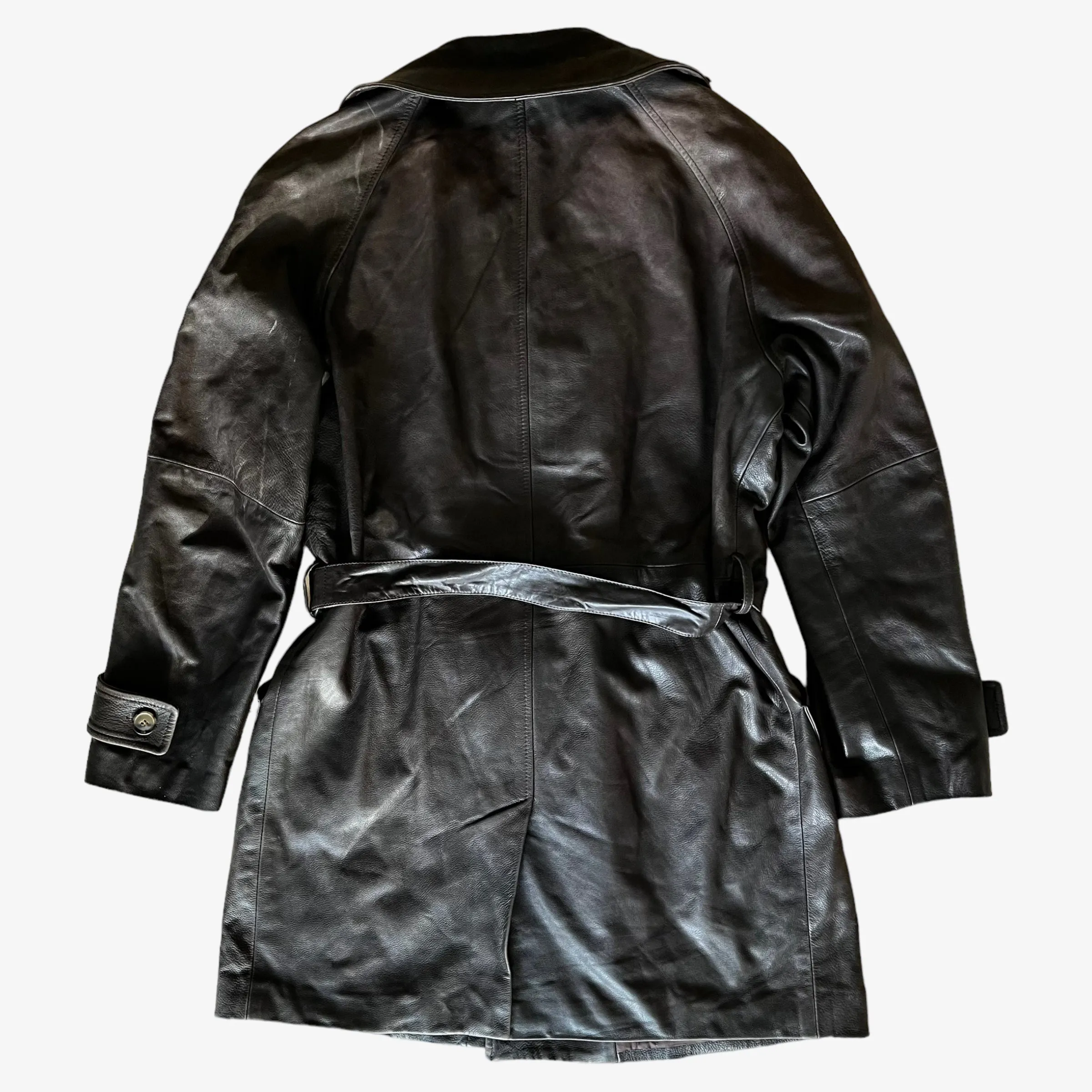 Gianfranco Ferre Studio Leather Double Breasted Coat With Original Belt