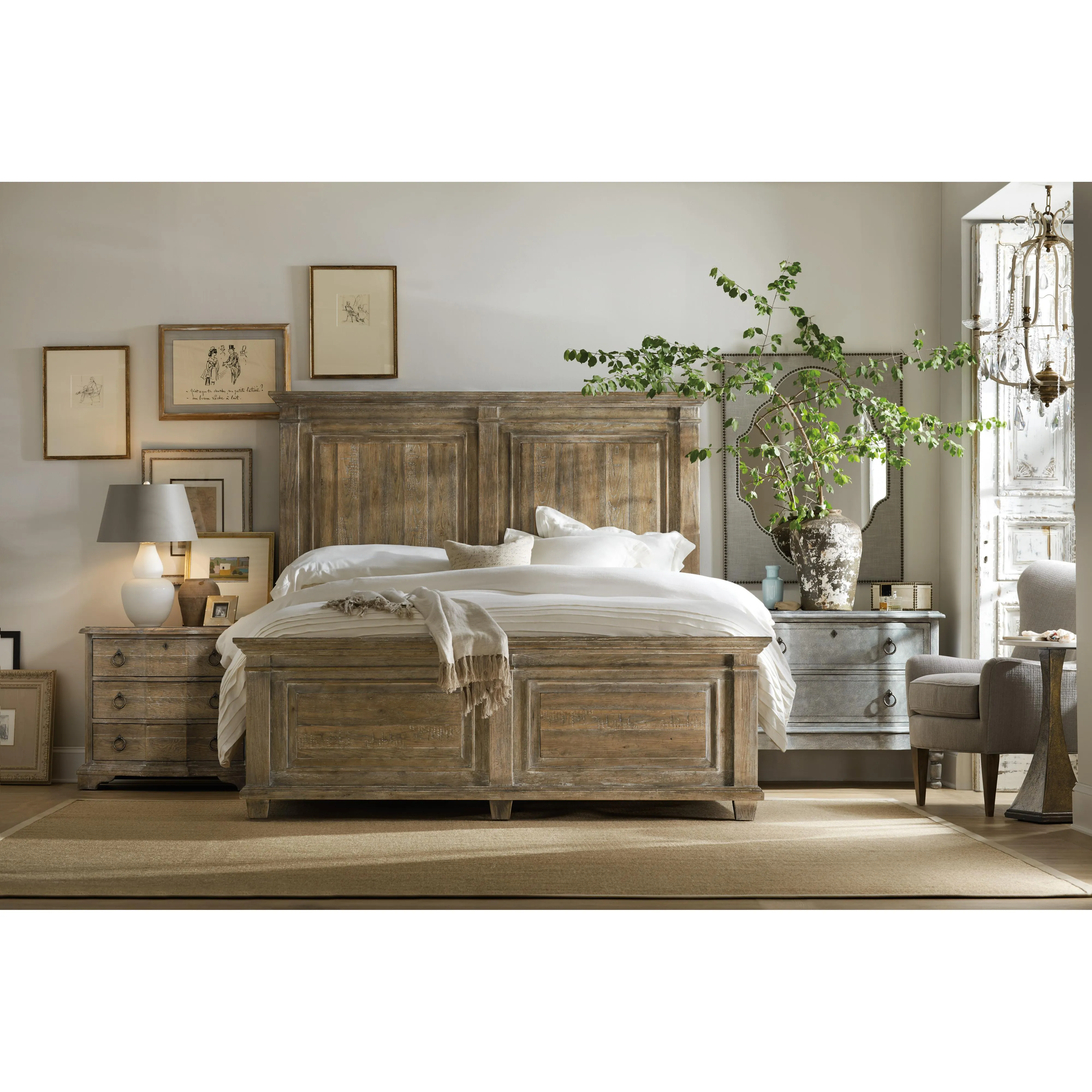 Hooker Furniture 5750-90250-MWD Boheme Laurier Queen Panel Bed