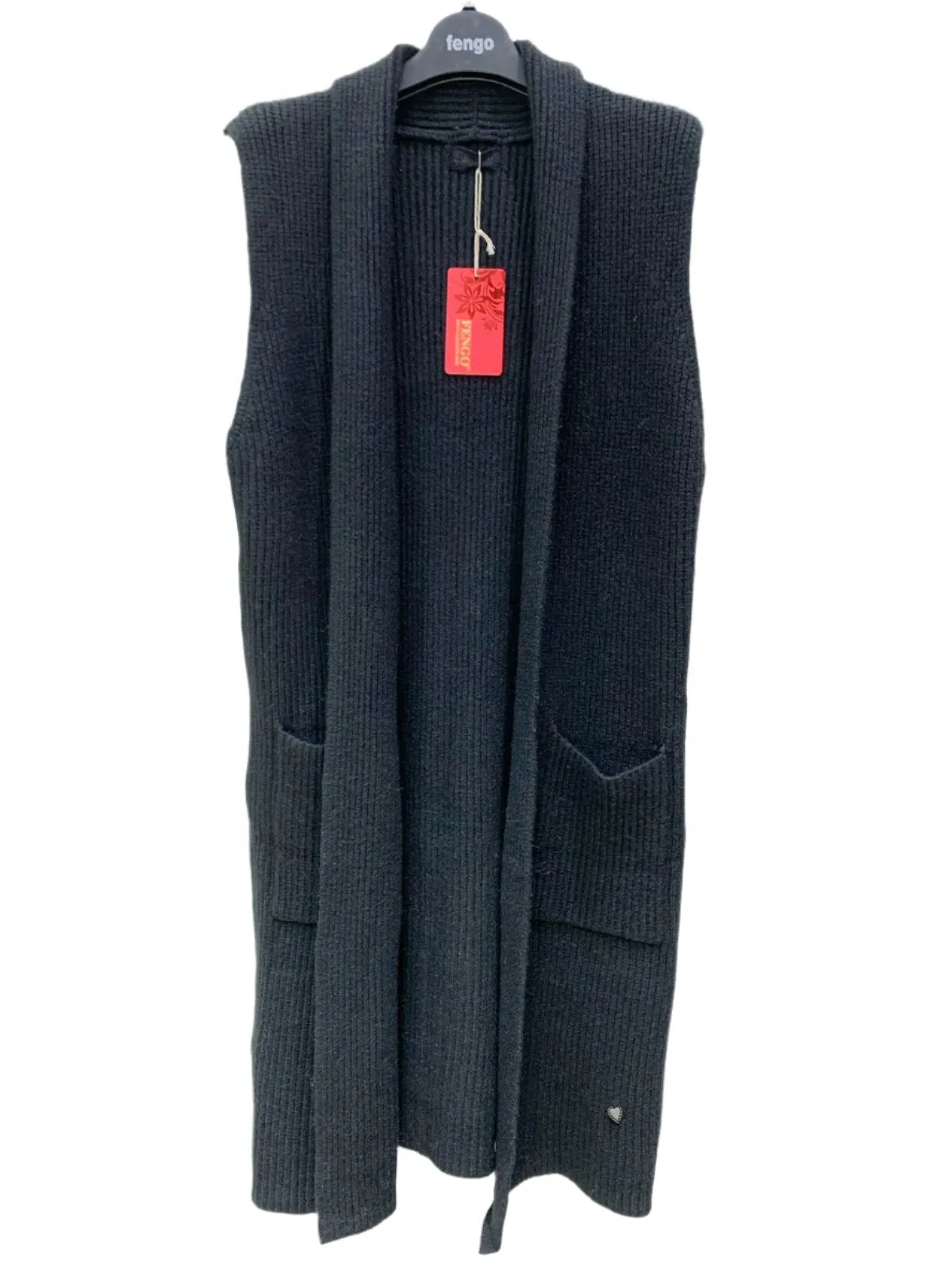 Italian Knitted Ribbed Long Gilet One Size
