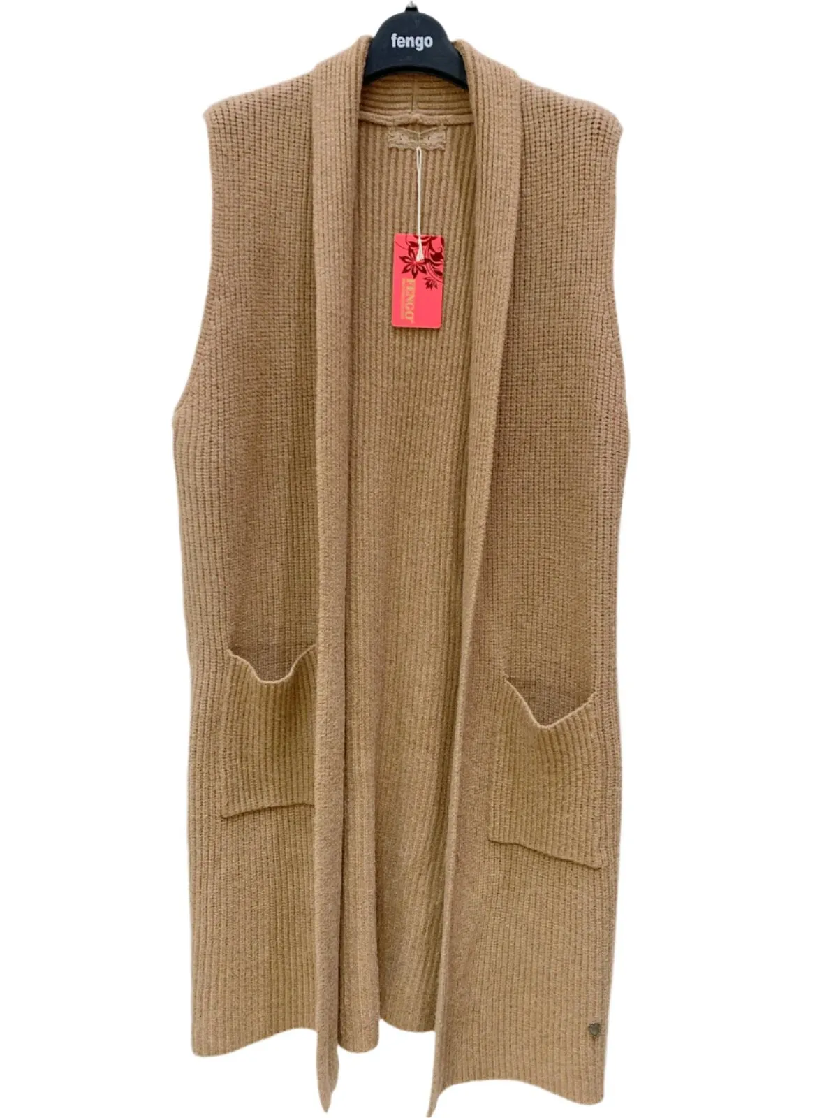 Italian Knitted Ribbed Long Gilet One Size