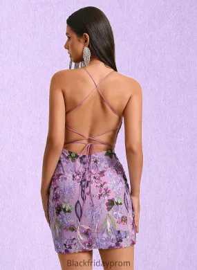 Kaiya Bodycon Scoop Mini Lace Floral Homecoming Dress With Sequins Embroidered BF2P0025660